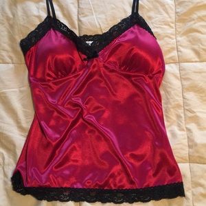 Red with black lace tank top